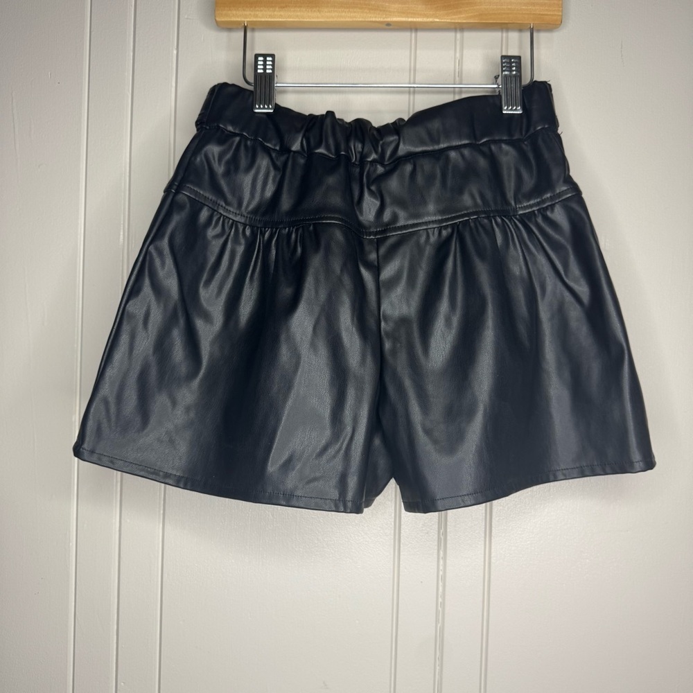 Black Faux Leather Girls Shorts - Picture 7 of 8